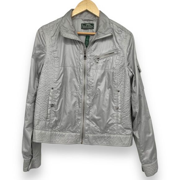Lauren Ralph Lauren Metallic Nylon Activewear Silver Jacket WOMEN Size M - Picture 1 of 7